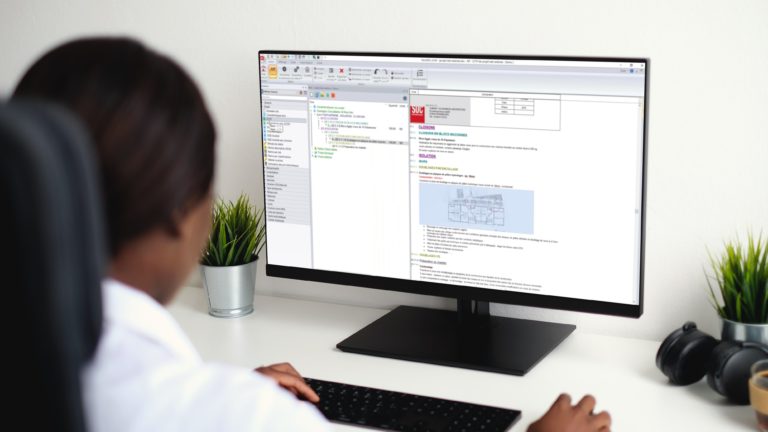 Interface du logiciel CCTP DeviSOC avec rédaction structurée par lots et ouvrages