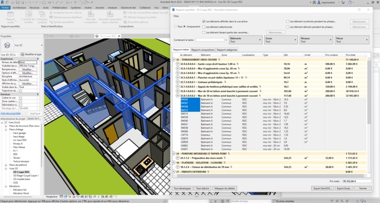Plugin BIMQuantify intégré à REVIT