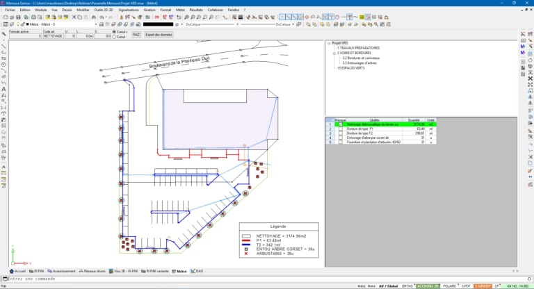 Métrés bordereau dans MENSURA